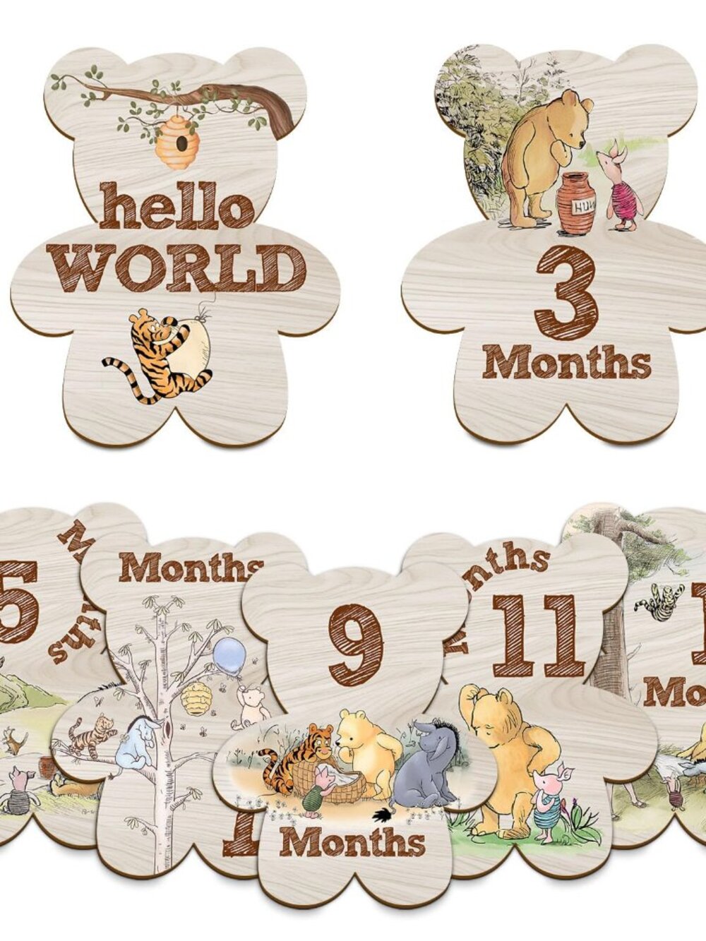 7Pcs Winnie Baby Monthly Milestone Markers, Classic Winnie Baby Stuff, Double-Si